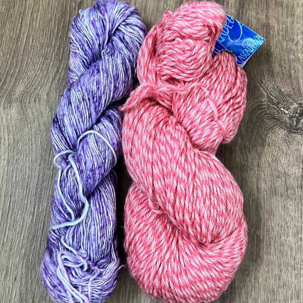 100% Peruvian Wool  Pink / 100% Raw Hand Dyed Cotton Purple Yarn Bundle